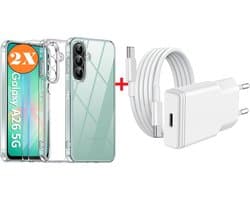 USB C Adapter A26 oplader - USB C Snellader 20W Met 1m Kabel - Hoesje Geschikt voor Samsung Galaxy A26 hoesje transparant Anti Shock silicone met 2x screenprotector- Ntech COMBI-SET