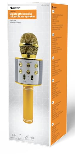 Denver Karaoke Microfoon Bluetooth - Draadloos - Karaoke Set - Ingebouwde Speaker - AUX - MicroSD - KMS20 - Goud — thumbnail 3