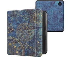kwmobile e-reader hoesje geschikt voor Kobo Libra Colour hoes - E reader flip case met magnetische sluiting - Ereader cover - Mandala design in geel / donkerblauw
