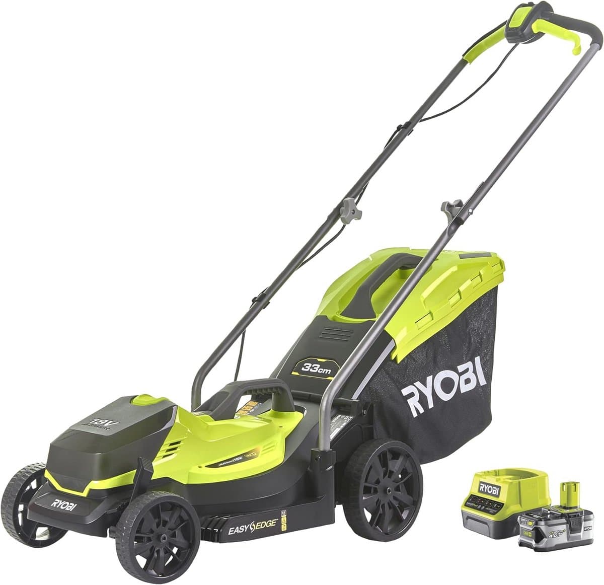 Accu Grasmaaier met Mulchfunctie en Inklapbare Handgreep - 33 cm Maaibreedte, 5-Voudige Hoogteverstelling en 35 l Grasopvangzak — afbeelding 1