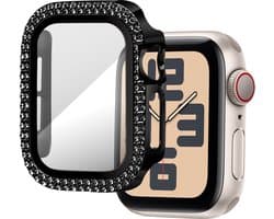 Bandz Diamond hoesje met screenprotector geschikt voor Apple Watch 10 - 42mm & Apple Watch 11 - 42mm case case - hard plastic beschermhoes - glazen screenprotector - Full cover case + screenprotector (zwart)