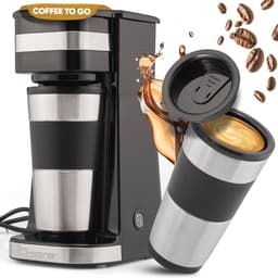Koffiezetapparaat met to go beker 400ml - geschikt voor alle standaard bekerhouders - roestvrijstalen beker - filterkoffiezetapparaat klein KA 3733 — thumbnail 1