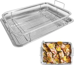 Set van 2 roestvrijstalen bakplaten en taartroosters voor oven en Air Fryer - Perfect voor knapperige gerechten — thumbnail 1