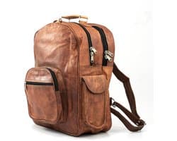Rugzak “Urban Vintage” Echt Leer – Ruwe Leder - Rugtas Cognac Bruin - 34 x 45 x 11 cm – A3 documenten / Laptop 16 inch – Atacama Model 018