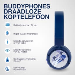 BuddyPhones PopFun Koptelefoon Kinderen - Kinder Koptelefoon Draadloos – Volumelimiet 84/95 dB – 24 uur batterijduur – Bluetooth Hoofdtelefoon - Ingebouwde microfoon - Inclusief Leuke Stickers - Blauw — thumbnail 2