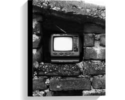 Canvas - Ouderwetse Televisie in de Muur (Zwart-wit) - 30x40 cm Foto op Canvas Schilderij (Wanddecoratie op Canvas)