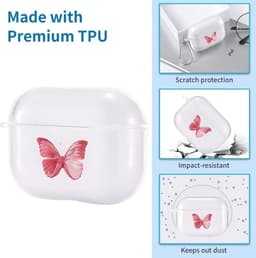Shieldcase Butterfly Kisses Case - beschermhoes geschikt voor Airpods Pro / 2 Pro case - hoesje met vlinder print - transparant/roze — thumbnail 2