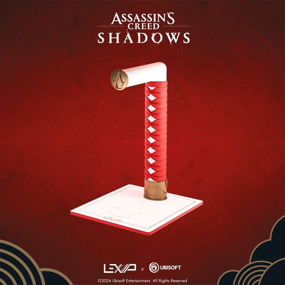 LEXIP X UBISOFT - ASSASSIN'S CREED SHADOWS - Headset- en hoofdtelefoonstandaard - Universeel - Exclusief design - Met stof omwikkeld - zwart, wit, rood — afbeelding 1