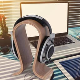 Hoofdtelefoonstandaard van walnoothout, hoofdtelefoonhouder, universele hoofdtelefoonhouder, U-vormig, duurzaam, antislip, voor thuis, kantoor en winkel (bruin) — thumbnail 2