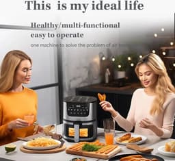 Digitale Airfryer - PFAS vrij - Groot 7 Liter - 1400W - Heteluchtfriteuse - Zwart - Digital screen - Inclusief in hoogte verstelbaar Grillrack - Elektrische friteuse - LED-aanraakbediening - Slimme multifunctionele heteluchtoven — thumbnail 6