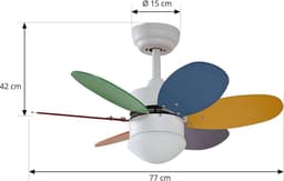 Lindby - Plafondventilatoren met verlichting - 1licht - IJzer, acryl, multiplex - H: 42 cm - E27 - oranje, rood, blauw, groen, grijs, geel, wit — thumbnail 5