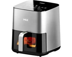 MIUI 5L- Airfryer- Airfryer XL- met Touch Control & Nonstick mandje & zichtbaar venster- Lichtgrijs