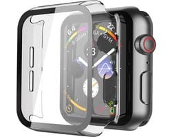 Geschikt voor Apple Watch SE 44mm 2022 Hoesje - Case Zwart + Screenprotector - Cover Glas