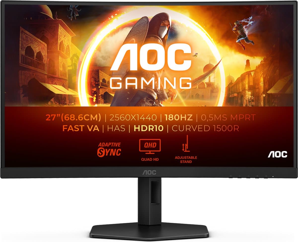 AOC CQ27G4X - Curved QHD Gaming Monitor - 180hz - Verstelbaar - 27 inch — afbeelding 1