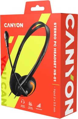 Canyon HS-01 Microfoon Plat 2m Headset - PC - Headset - Verstelbare Microfoon - Volumeregeling - Trendy Zwart-Oranje Ontwerp — thumbnail 3