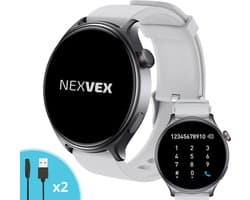 Nexvex® Ultra 2X Smartwatch voor Dames en Heren - Sporthorloge met Belfunctie - Bloeddrukmeter - Stappenteller - Sport Horloge met Hartslagmeter - Smart Watch Saturatiemeter - Bluetooth Activity Tracker - Android/iOS - 1.46 Inch - Wit Horlogebandje