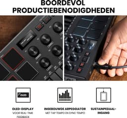 Akai Professional MPK Mini MK3 - 25 toetsen USB MIDI-keyboardcontroller met 8 verlichte drumpads, 8 knoppen, muziekproductiesoftware en Native Instruments Sound Package (NKS-integratie), Zwart — thumbnail 5