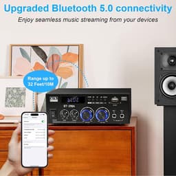 Mini HiFi Stereo Versterker met Bluetooth 450W - 2-kanaals Audio Versterker met FM-radio, USB, SD, Optische en Coaxiale Ingangen — thumbnail 3