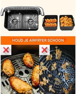 TOVBMUP Airfryer-accessoires - Geschikt voor Ninja Af500 - 1 10,4L en 2 5,2L - Herbruikbare siliconen bakplaten - Geschikt voor Dual Zone Airfryers - Geschikt voor Ninja Airfryer-accessoires - Zwart — thumbnail 5