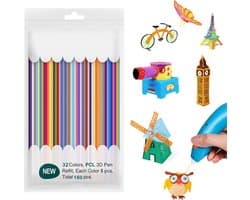 3D Pen Filament 2.5mm - 160Pcs - 32 Kleuren - 3D Doodler Pen Navulling - Filament 3 Doodler PCL - Lage Print Temperatuur - Geschikt voor 3 Doodler Start