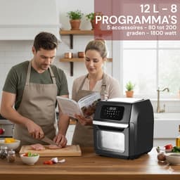 Royal Swiss® Airfryer Oven 12L XXL – Heteluchtfriteuse – 1800W – 8 Programma’s – Inclusief Accessoires – 80–200°C – RVS/Zwart — thumbnail 7