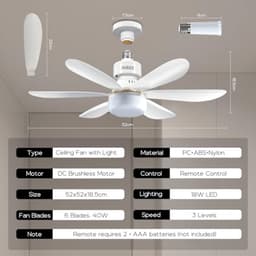 52cm Plafondventilator met Instelbare Kleurtemperatuur, Helderheid en Timer voor Slaapkamer en Woonkamer — thumbnail 3