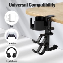 3-in-1 draaibare desktopcontroller-koptelefoonhouder, lekvrije bekerhouder met koptelefoonhouder, controllerhouder, game-accessoires — thumbnail 2