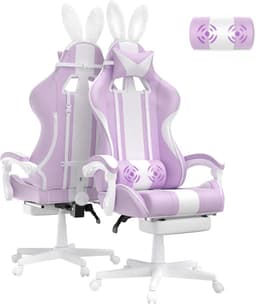 Soontrans - Gamingstoel - Ergonomische Gamingfauteuil - Voetsteun PC -Stoel - Gamingstoel Met Hoofdsteun - Lendenkussen Racecomputerstoel Met Konijnenoren - Ergonomische Bureaustoel -Paars — thumbnail 1