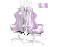 Soontrans - Gamingstoel - Ergonomische Gamingfauteuil - Voetsteun PC -Stoel - Gamingstoel Met Hoofdsteun - Lendenkussen Racecomputerstoel Met Konijnenoren - Ergonomische Bureaustoel -Paars