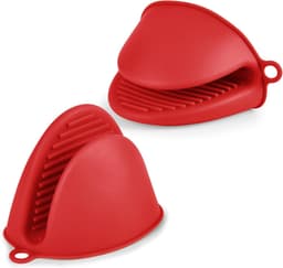 1 paar siliconen ovenwanten - hittebestendig en antislip - veilig voor oven, magnetron, airfryer en grill - leuk keukenaccessoire - rood — thumbnail 1
