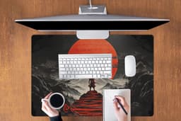 Muismat XXL 90x60 cm - Bureau onderlegger - Bureau mat Krijger - Rode trappen - Zon - Berg - Bureaumat - Gaming mousepad xl - Bureaulegger groot - Computer deskmat — thumbnail 3