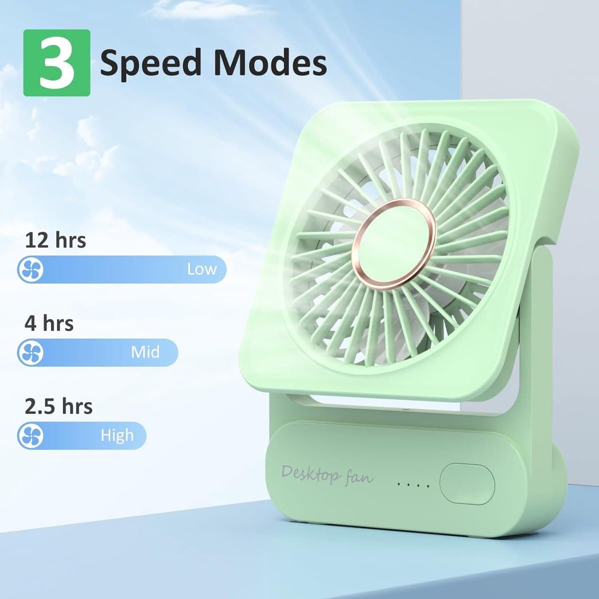Draagbare USB Mini Ventilator met 3 Snelheden en 2000mAh Batterij - Verstelbaar en Stil voor Thuis en Onderweg — afbeelding 1