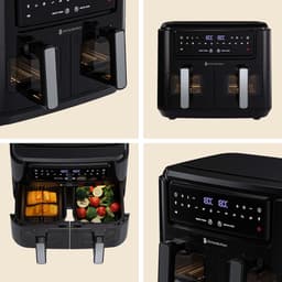 KitchenBrothers Dubbele Airfryer - PFAS-vrij - 2400W - Dual Zone - 9L - Heteluchtfriteuse - Airfryer XXL - 2 x 4.5L - 10 Kookprogramma's - Zwart — thumbnail 7