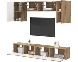Tv-meubelset Wandgemonteerd - Wandkasten Set - Woonkamer Organiseren - Bewerkt Hout - 98 x 31 x 295 cm - Wit
