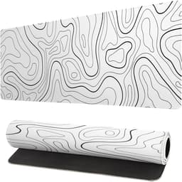 Lange gaming muismat - Groot waterdicht gaming muismat - Versterkte omzoomde randen - Antislip bureaumat voor thuis en kantoor - Verbetert uw bureau-ervaring - 31,5 x 11,8 inch - Wit topografisch — thumbnail 1