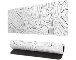 Lange gaming muismat - Groot waterdicht gaming muismat - Versterkte omzoomde randen - Antislip bureaumat voor thuis en kantoor - Verbetert uw bureau-ervaring - 31,5 x 11,8 inch - Wit topografisch