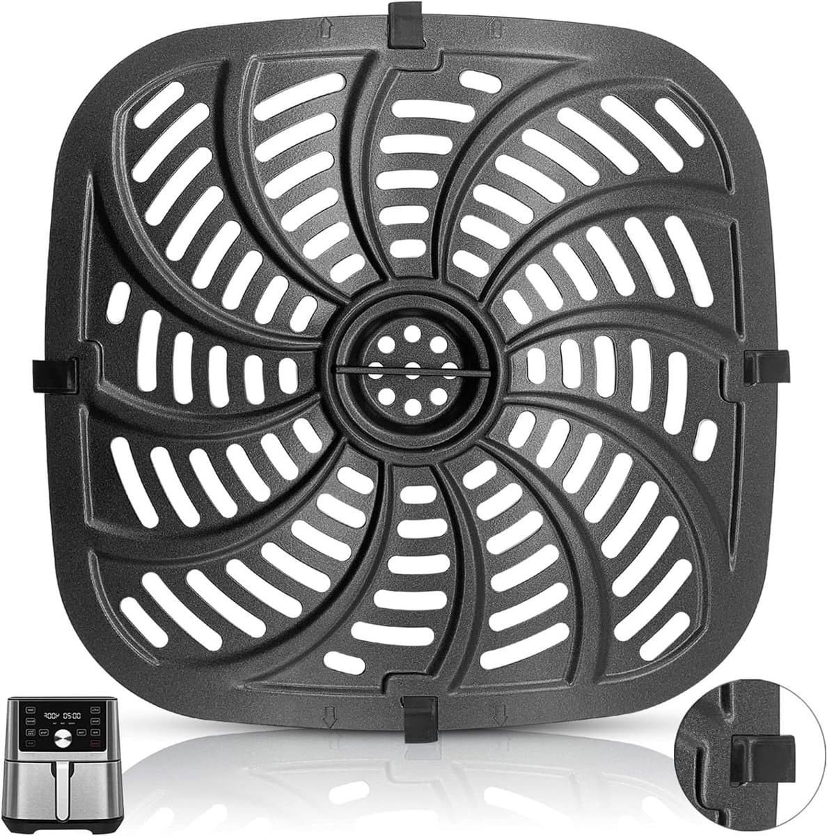 Airfryer Grillplaat - Crisper Lade - Gezond Koken - Vaatwasmachinebestendig - 24.4 x 24.8 cm - Zwart — afbeelding 1