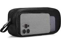 Ademende Mesh Nylon Reis Organizer - Draagbare Kabel en Gereedschap Tas voor Laptop Charger - Muis - Powerbank - USB Kabels - Adapters - Kleine Gereedschappen en Cosmetica - Compacter en Lichtgewicht - Zwart