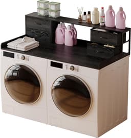 Wasmachine en Droger Meubel - Opzetstuk Wasdroger - Wasruimte Organiseren - Met Lades en Plank — thumbnail 1