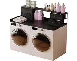 Wasmachine en Droger Meubel - Opzetstuk Wasdroger - Wasruimte Organiseren - Met Lades en Plank