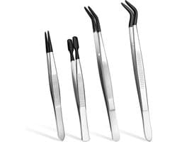 Set van 4 Rubber Tipped Pincetten voor Knutselen, Stempels, Kralen en Sieraden - PVC Silicone Coating, Niet Krassend en Duurzaam