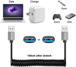 USB 3.0 Type-A naar USB-A Spiraalkabel Verlengkabel 100cm OTG voor Externe Harde Schijf en Camera — thumbnail 3