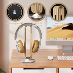 Houten hoofdtelefoonstandaard voor gaming en over-ear hoofdtelefoons, desk houder voor thuis en op kantoor — thumbnail 2