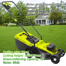 Elektrische Grasmaaier - Snoerloze Grasmaaier - Gazon Onderhouden - Dubbel Batterijsysteem - 32 cm Maaibreedte - Groen — thumbnail 4