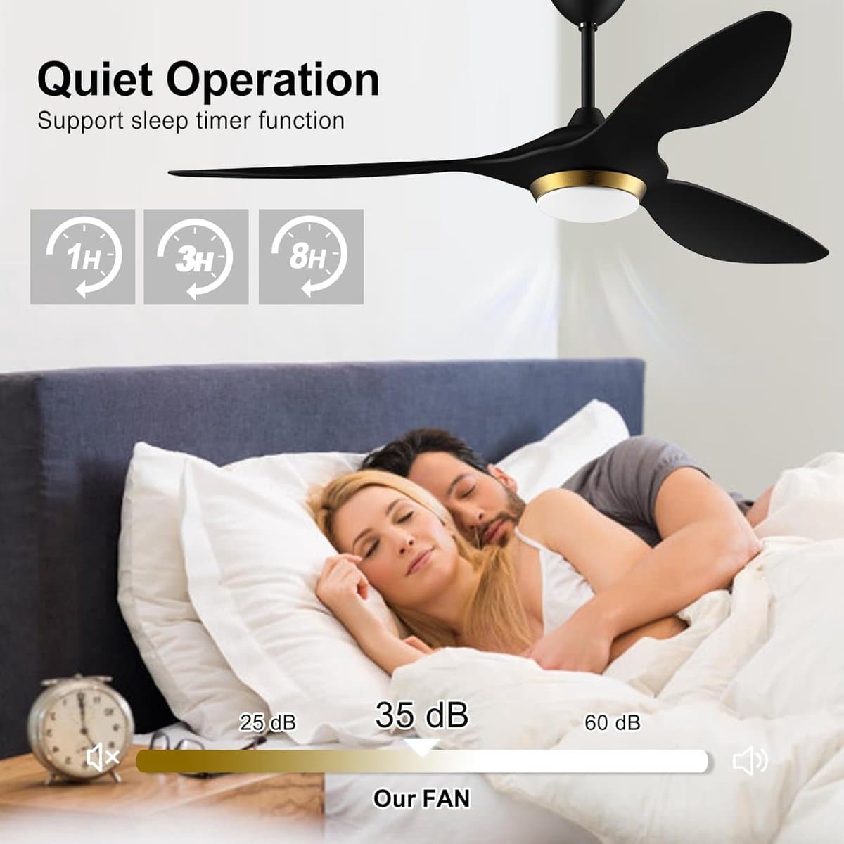 Moderne Plafondventilator - Ventilator met Licht - Comfort in Huis - Stille DC-motor - 132 cm - Zwart-Goud — afbeelding 1