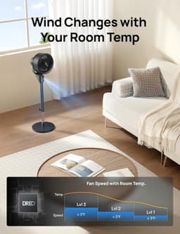 Elektrische Vloer Ventilator - Stille Ventilator - Kamers Koelen - 80ft Luchtcirculatie - 34-41 Inch - Zwart — thumbnail 2