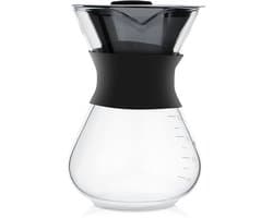 Dailygoods- Koffiezetapparaat 400ml - Hand Drip Koffiezetapparaat - Glas - Roestvrij Staal Filter - Zwart/Transparant - Compact 10x11,5x15cm