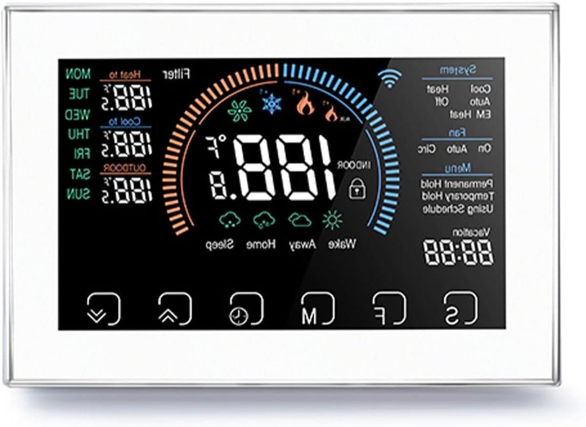 Slimme Thermostaat - Warmtepomp Bediening - Energie Besparen - App en Spraakbesturing - LCD Kleurenscherm - Wit — afbeelding 1