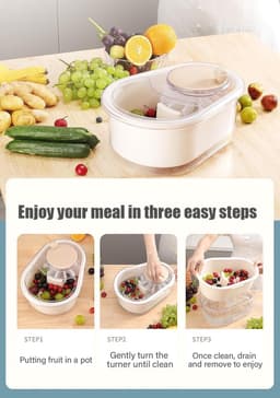 Groente Fruit Was - Reinigingsspinner Keuken - Voedselbereiding Thuis - Multifunctioneel Met Schrobber - Grote Capaciteit - Blauw — thumbnail 2