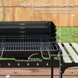 Holzkohlegrill met Smoker en Wielen – Hoogteverstelbaar Grillrooster met Houtopslag – 103 x 47 x 95 cm / 40,6 x 18,5 x 37,4 inch – Zwart — thumbnail 2